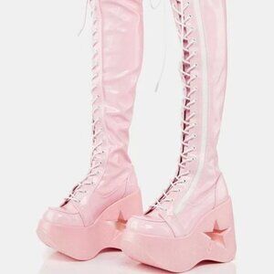 Demonia THE " DYNAMITE PINKY " 300 Knee High Boots Thigh High (Brand new)